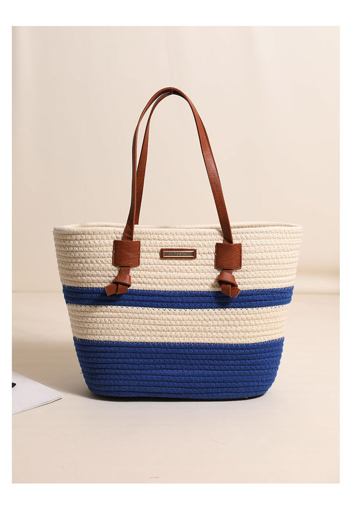 One Shoulder Cotton Thread Woven Bag Large Capacity Tote Straw Bag Vacation Beach Women Bag - GLAMWEARS