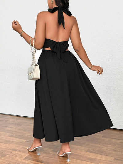 Plus Size Women Clothing French Socialite Dress Summer V neck Cocktail Dress