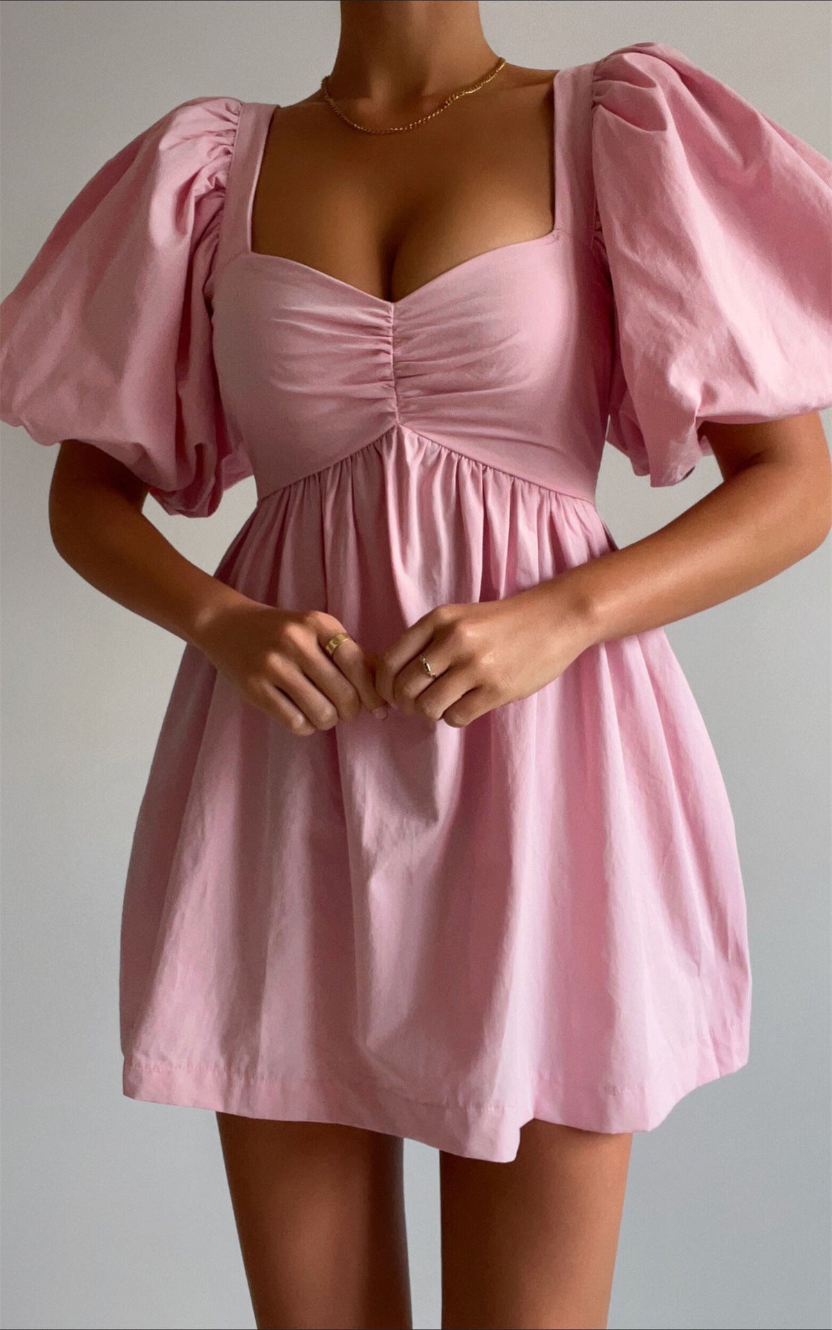 Sexy U Collar Short Dress Spring Summer Dress Women Casual Vacation Cotton Puff Sleeve Princess Dress