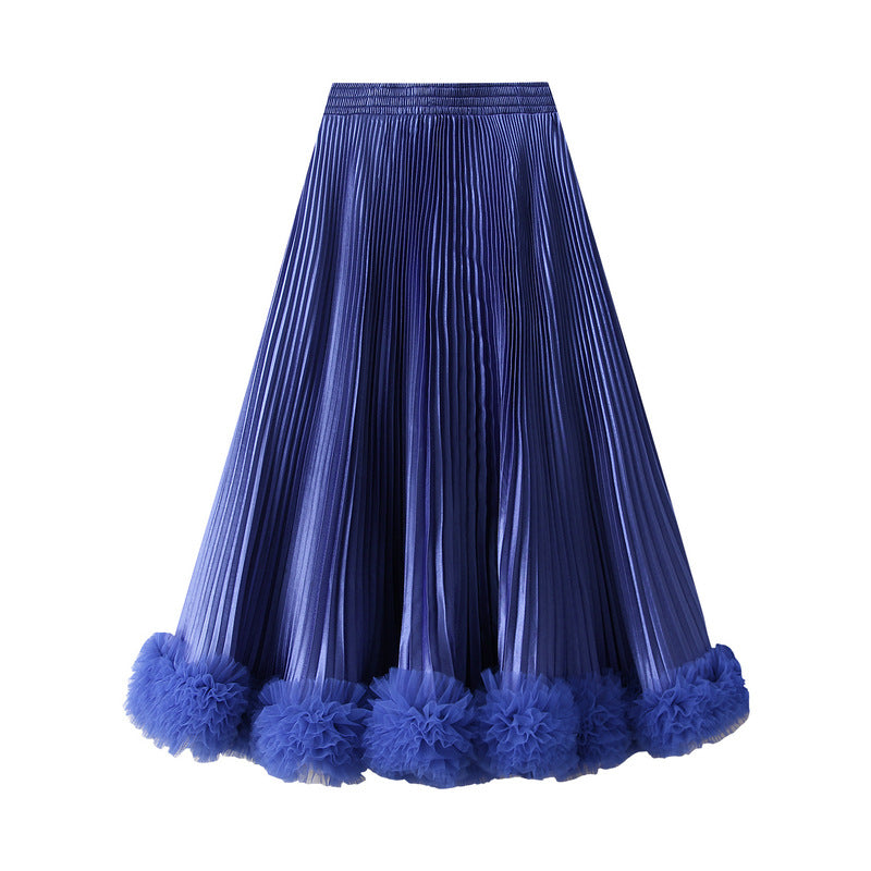 Elegant Pleated Petal Skirt Women High Grade Mid Length A line Skirt Wooden Ear Skirt