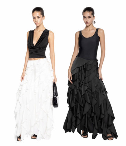 Spring Summer Romantic Chic Layered Irregular Asymmetric Ruffled A line Dress