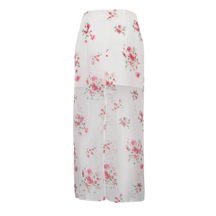 Arrival Digital Printing See through High Waist Slit Skirt Women Double Layer Office All Matching Hip Skirt