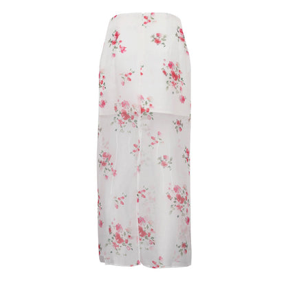 Arrival Digital Printing See through High Waist Slit Skirt Women Double Layer Office All Matching Hip Skirt