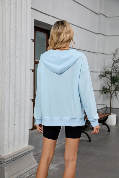 Spring Summer Hooded Loose Long Sleeves Zipper Pocket Sweatshirt Jacket Women