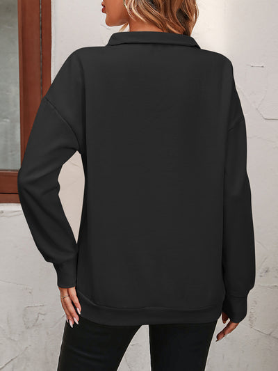 Autumn Winter Women Half Long Sleeve Zipper Sweatshirt Pullover Fleece Sweatshirt