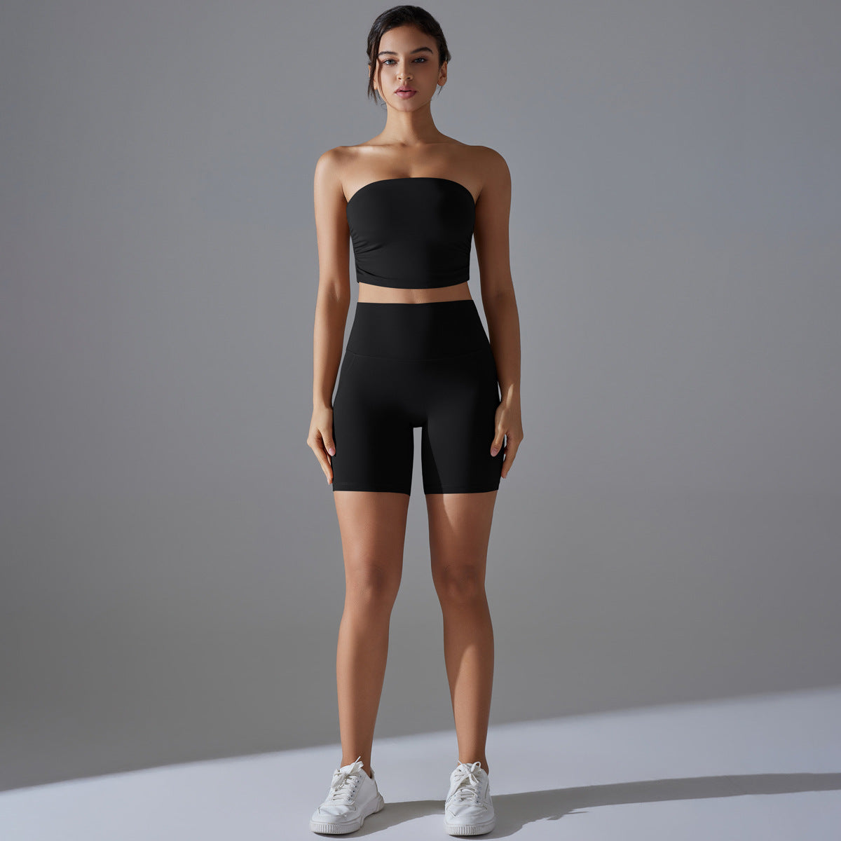 Celebrity One Piece Pleated Tube Top High Waist Hip Lift Zero Sense Wear Free Underwear Sports Shorts Fitness Yoga Set Women