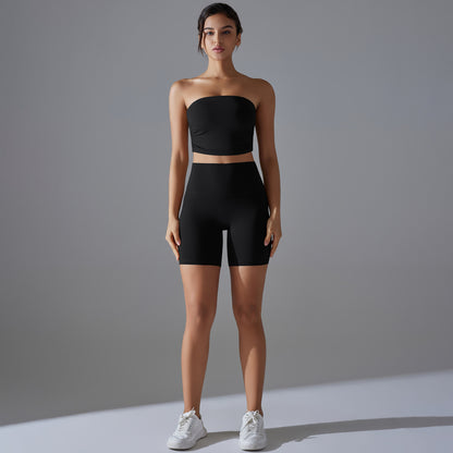 Celebrity One Piece Pleated Tube Top High Waist Hip Lift Zero Sense Wear Free Underwear Sports Shorts Fitness Yoga Set Women
