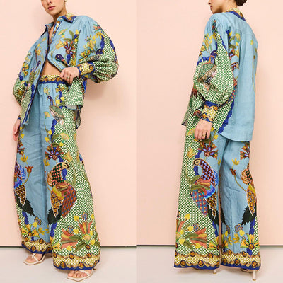 Autumn Personalized Printed Puff Sleeve Holiday Lace Two Piece Suit for Women Amplified craft