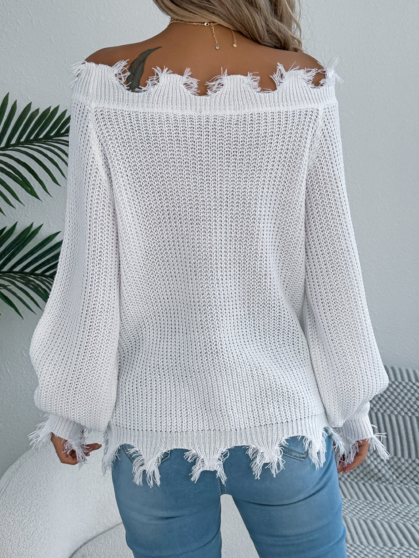Autumn Winter Solid Color Hollow Out Cutout out Long Sleeve Cut off Shoulder Pullover Sweater Women Clothing
