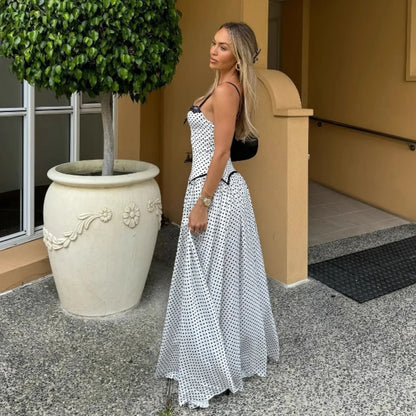 Summer Sweet Skinny Slimming Backless Braces in White Polka Dot Dress Women Clothing