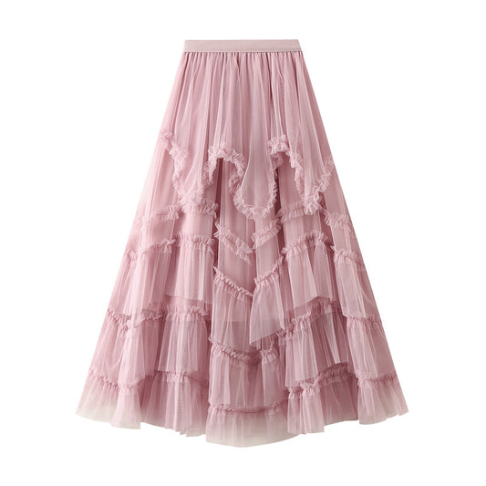 Skirt Summer Irregular Asymmetric Tulle Skirt Slimming High Waist Bubble Tiered Dress