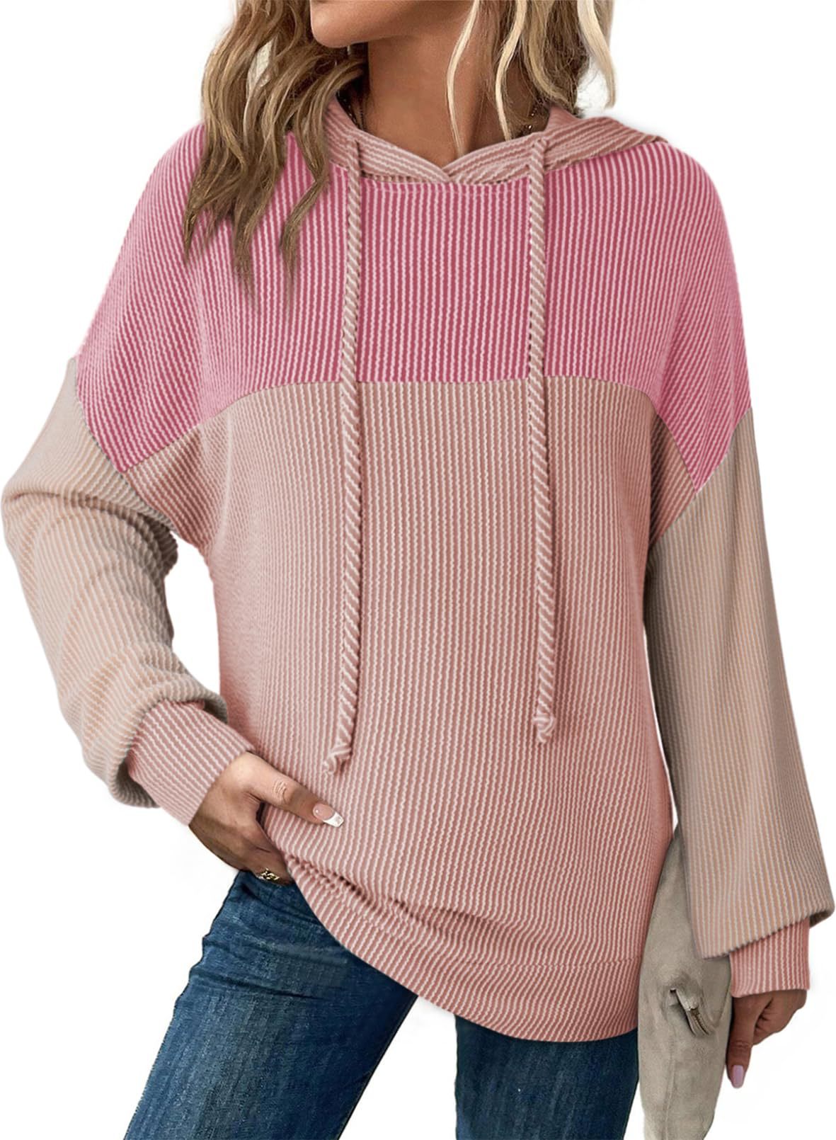 Autumn Winter Twist Strip Color Matching Long Sleeve Hoodie Loose Sweater