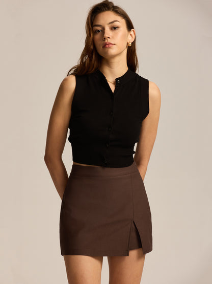 Women Clothing High Waist Slit Pantskirt High Quality Stretch Zipper Culottes Skirt