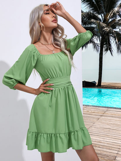 Popular Ruffled Square Collar Dress Lace Dress Women Summer Women Clothing
