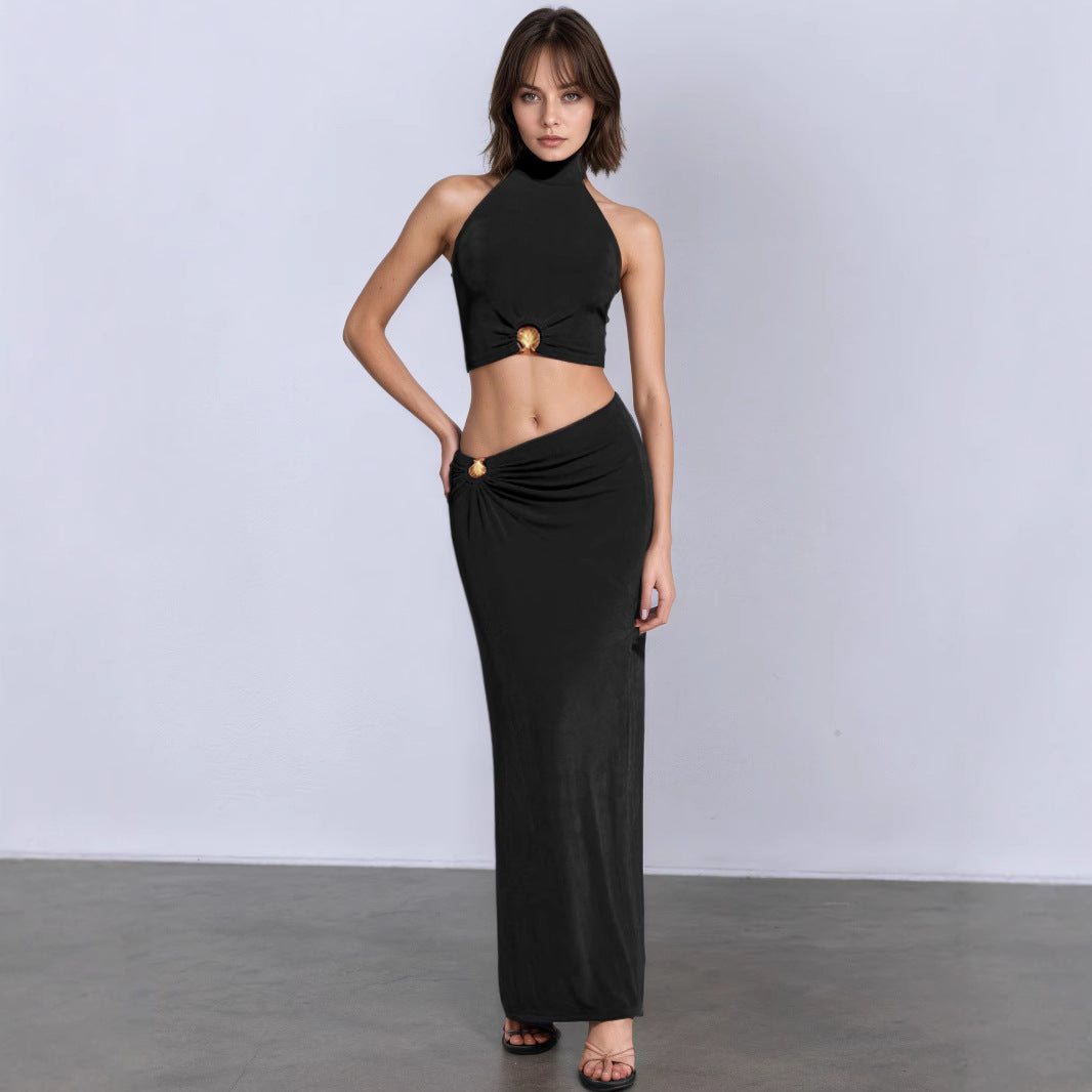 Summer Women Sexy Low Waist Cropped Shell Metal Decorative Skirt