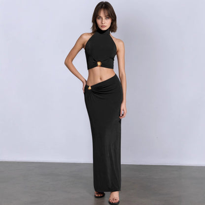 Summer Women Sexy Low Waist Cropped Shell Metal Decorative Skirt