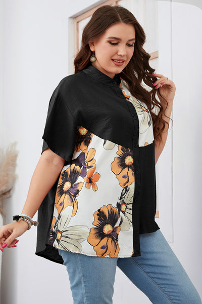 Plus Size Women Slimming Loose Printed Short-Sleeved Top Women Clothing