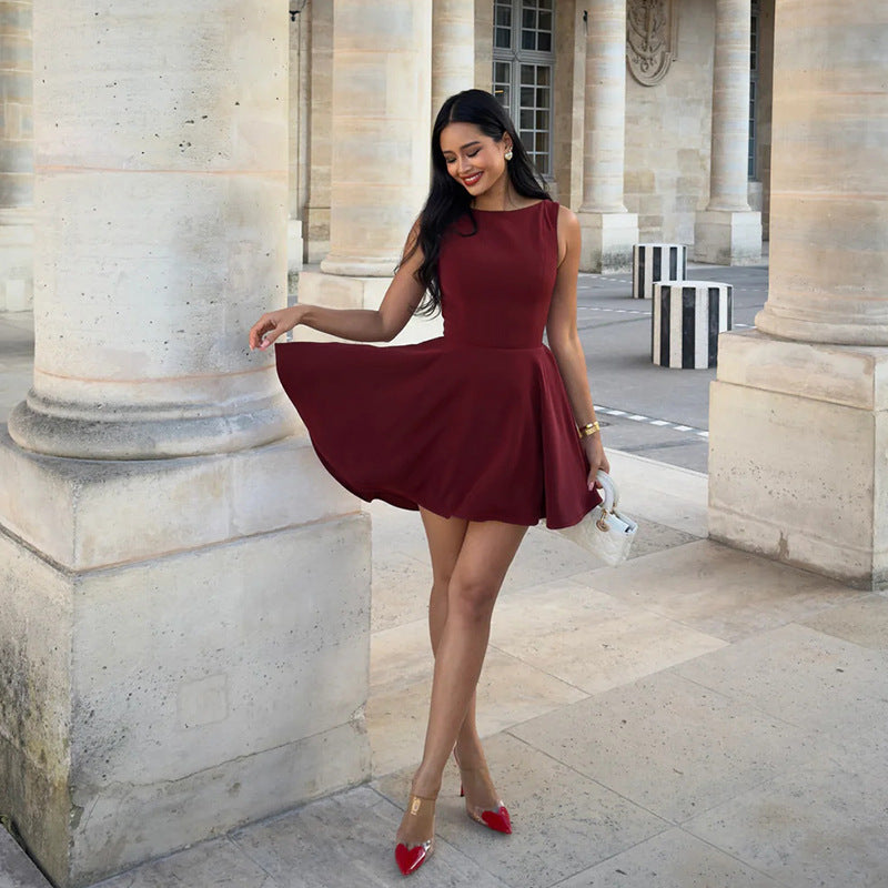 Full Support Arrival Vest a Swing Dress Waist Tight Slimming Short Dress Women