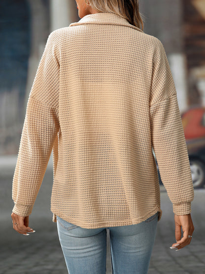 Women Autumn Winter Loose Waffle Casual Office All Matching Shirt