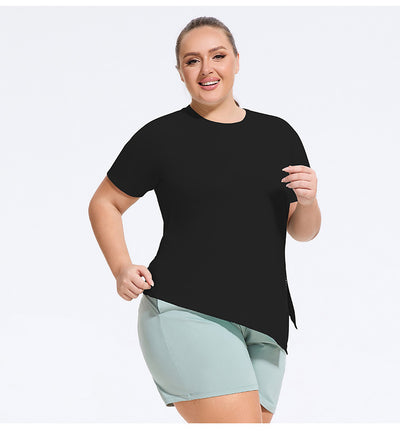 Plus Size Yoga Wear Women Sports Top T shirt with Short Sleeves Split Running Pilates Training Loose Blouse Workout Clothes