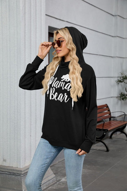 Autumn Winter Solid Color Printing Hooded Loose Long Sleeves Casual Sweatshirt Women