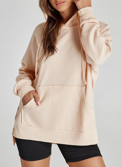 Autumn Winter Women Waffle Knitted Pullover Long Sleeve Sweater Sweatshirt Hoodie Women