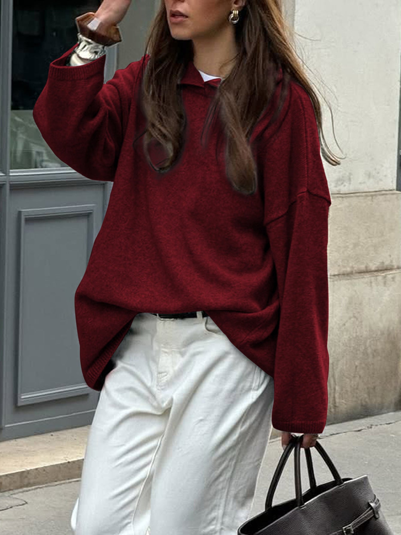 Casual Minimalist Long Sleeve Hooded Sweater Woolen