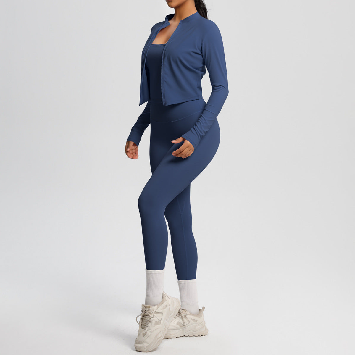 Skinny Yoga Pants High Waist Nude Feel Camisole Sports Zip Long Sleeve Coat Workout Clothes Three Piece Set