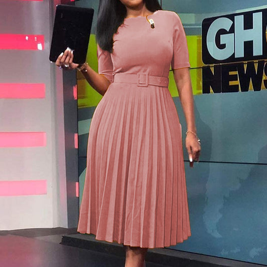 With Belt African plus Size Women Clothing High Waist Pleated Dress