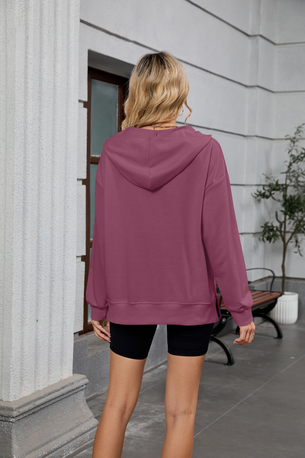 Spring Summer Hooded Loose Long Sleeves Zipper Pocket Sweatshirt Jacket Women