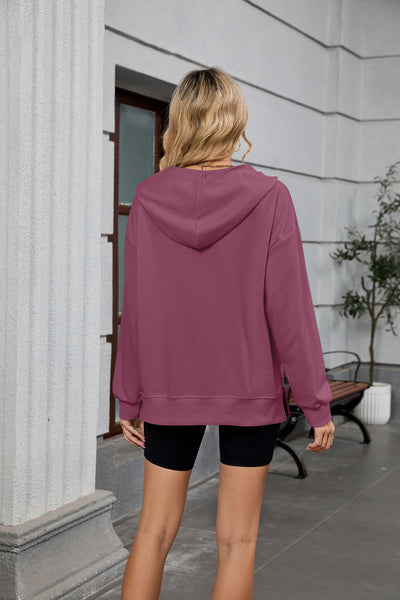 Spring Summer Hooded Loose Long Sleeves Zipper Pocket Sweatshirt Jacket Women