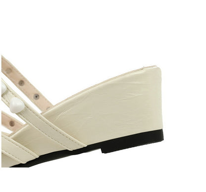 Fairy Pearl Chain Toe Cap Slipper Outer Wear Comfortable All Match High Grade Slip on Women Shoes