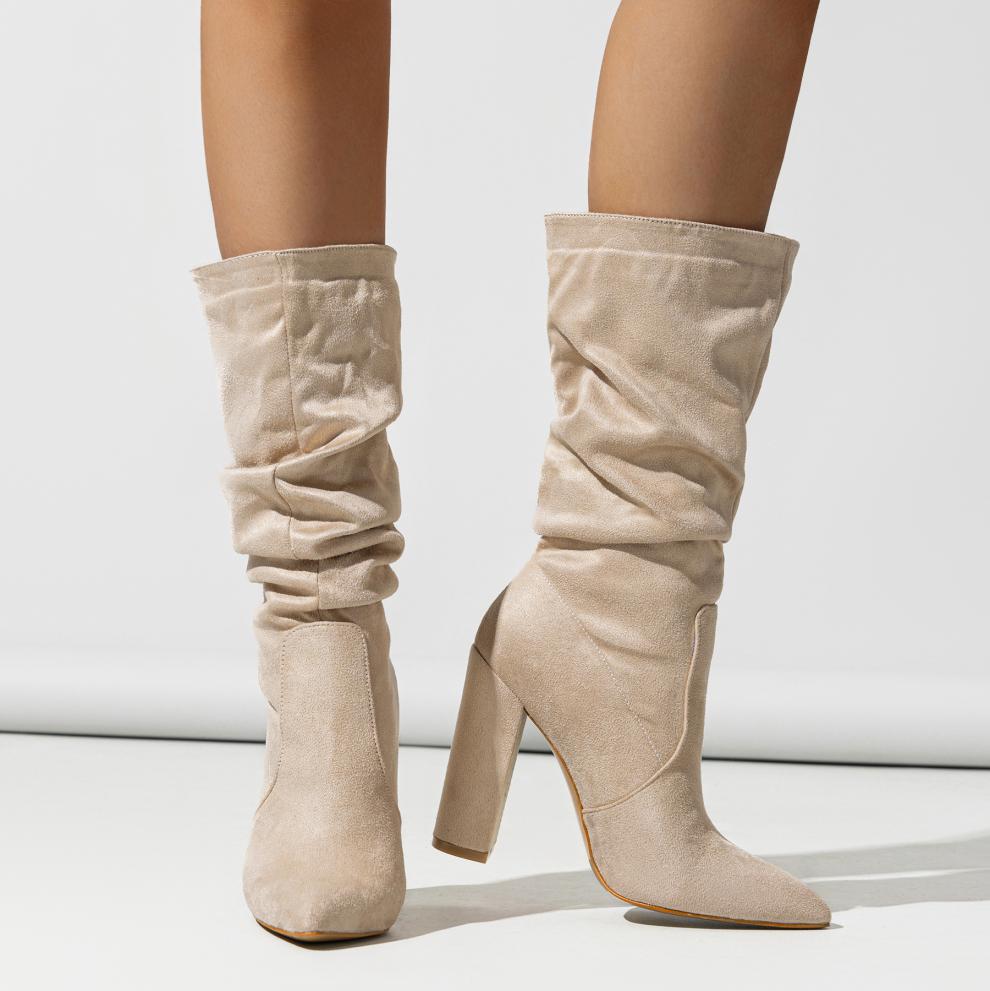 Women Pointed Slip on Winter Fashionable Chunky Heel High Heel Boots Comfortable Women Boots Chunky Heel