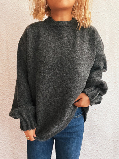 Solid Color Casual Loose Knitted Top Street Women Wear Sweater