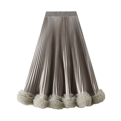 Elegant Pleated Petal Skirt Women High Grade Mid Length A line Skirt Wooden Ear Skirt