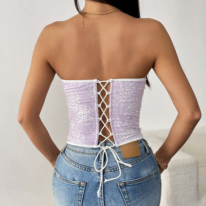 Niche Lace French Design Sexy Wrapped Chest Shaped Slim Fit Rope Internet Celebrity Sense Tube Top