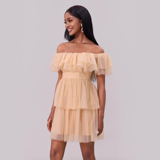 Spring Summer Women Clothing off the Shoulder Short Dress Sexy Mesh Party off Shoulder