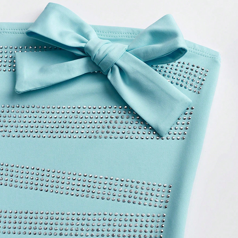 Popular off Shoulder Butterfly Rhinestone Sheath Dress Dress Milk Silk Outer