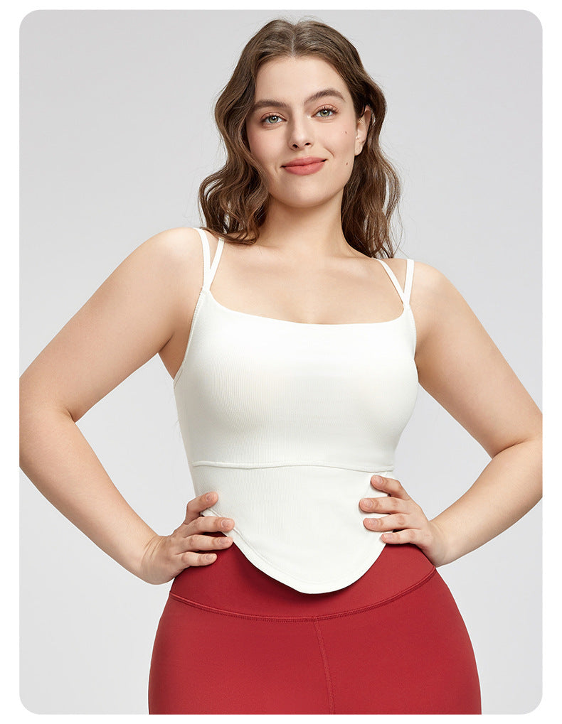 Square Collar plus Size Slip Top Adjustable Sleeveless Workout Top Fixed Cup Yoga Clothes Vest Outer Wear