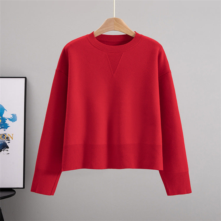 Solid Color Sweet Pullover Sweater