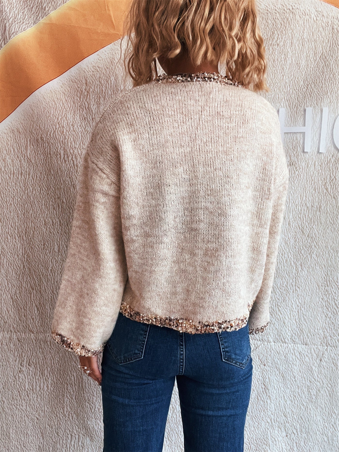 Lacework round Neck Knitted Pullover Casual Office Vintage Women Wear Sweater