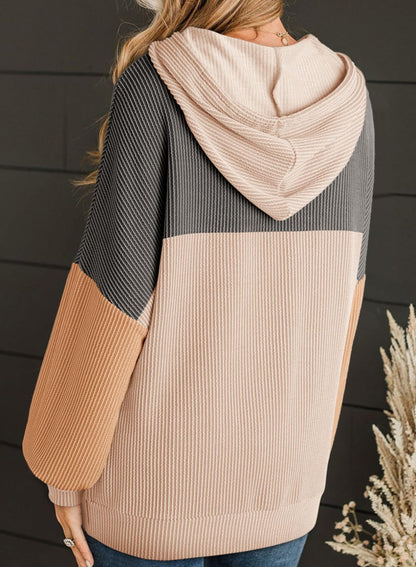 Autumn Winter Twist Strip Color Matching Long Sleeve Hoodie Loose Sweater