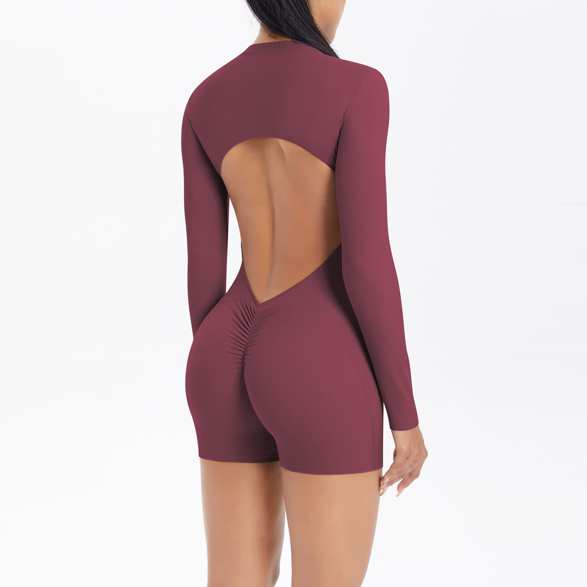 Hollow Out Cutout Beauty Back Half Open Zipper One Piece Peach Hip Sports Fitness Bare Back Jumpsuit Yoga Clothes Women