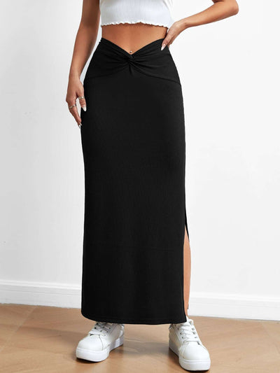 Women Clothing Simple Design Skirt Autumn Winter High Waist Drape Slit Dress