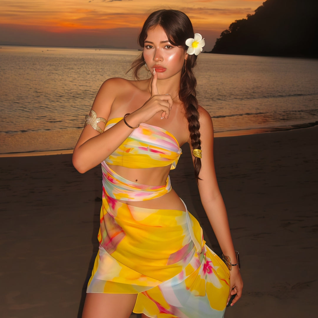 Women Clothing Summer Printed Sexy Beach Holiday off Shoulder Tube Top Package Hip Dress - GLAMWEARS