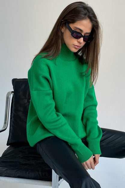 Half Turtleneck Knitted Sweater Autumn Winter Trends All Matching Loose Warm Mock Neck Sweater