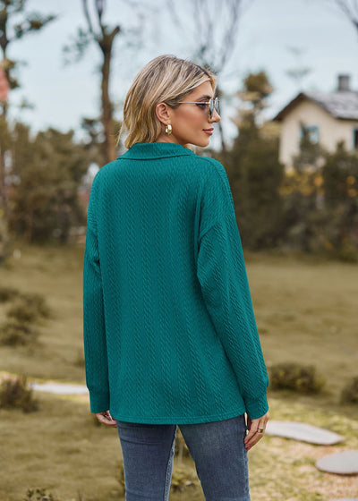 Autumn Winter Solid Color Polo Collar Loose Long Sleeve Sweatershirt Coat Women Jacket