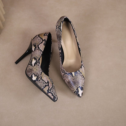 Simple High Heel Shallow Mouth Snake Pointed Toe Nightclubs Thinner High Heels Pumps French