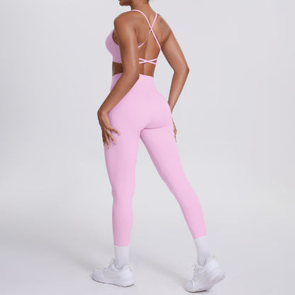 Nude Feel No Embarrassment Line Sports Trousers Sexy Shoulder Strap Beauty Back Running Fitness Pants Yoga Clothes Set