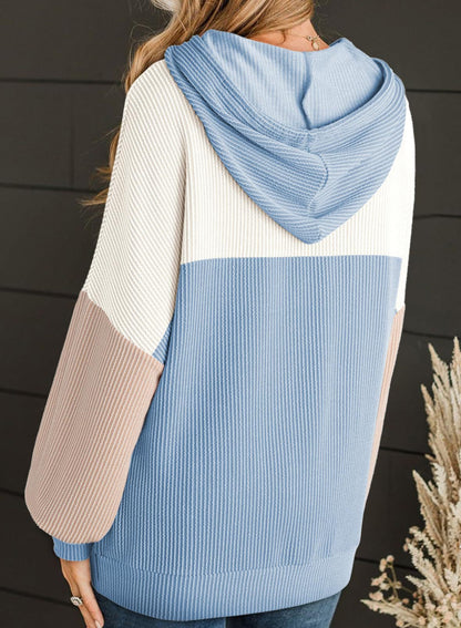 Autumn Winter Twist Strip Color Matching Long Sleeve Hoodie Loose Sweater
